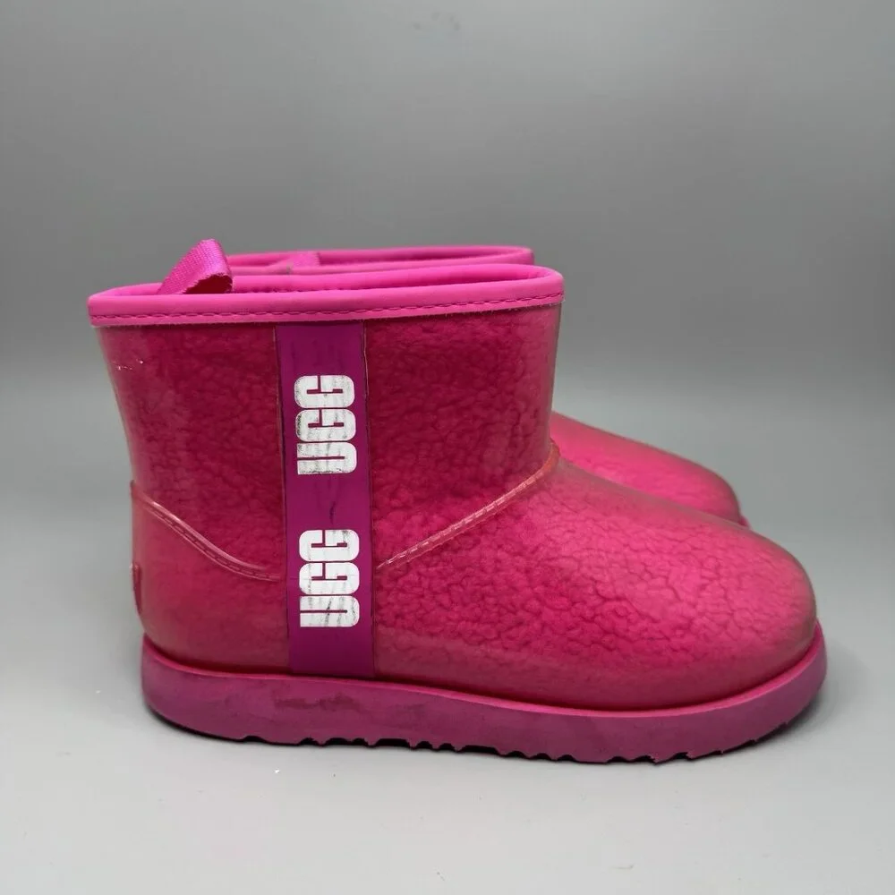 UGG Pink Rain Snow Boots Youth Girls size 4 Waterproof Clear Plastic 1112386K